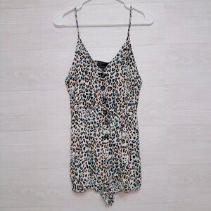 Lumiere Women's Multicolor Leopard Print Sleeveless Button Front Romper medium
